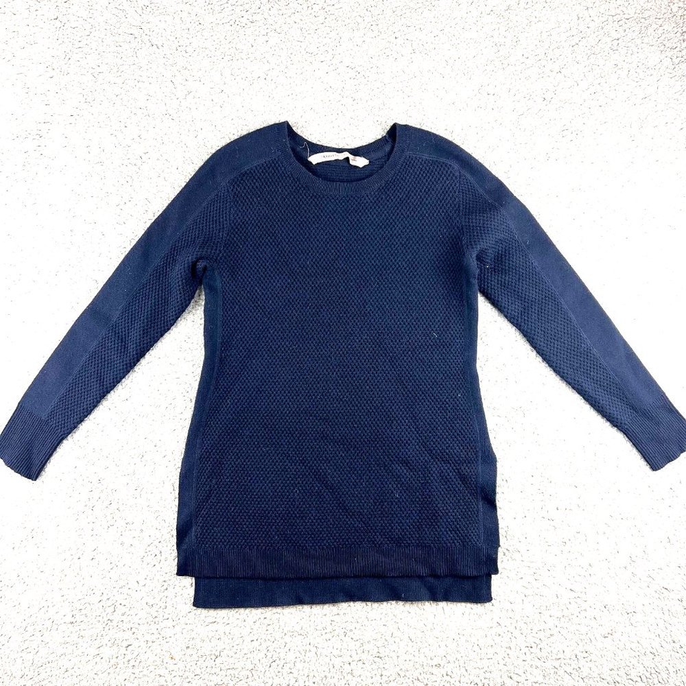 Athleta Thermal Honeycomb Navy Blue Waffle Knit Hi Lo Tunic Sweater XXS 870515